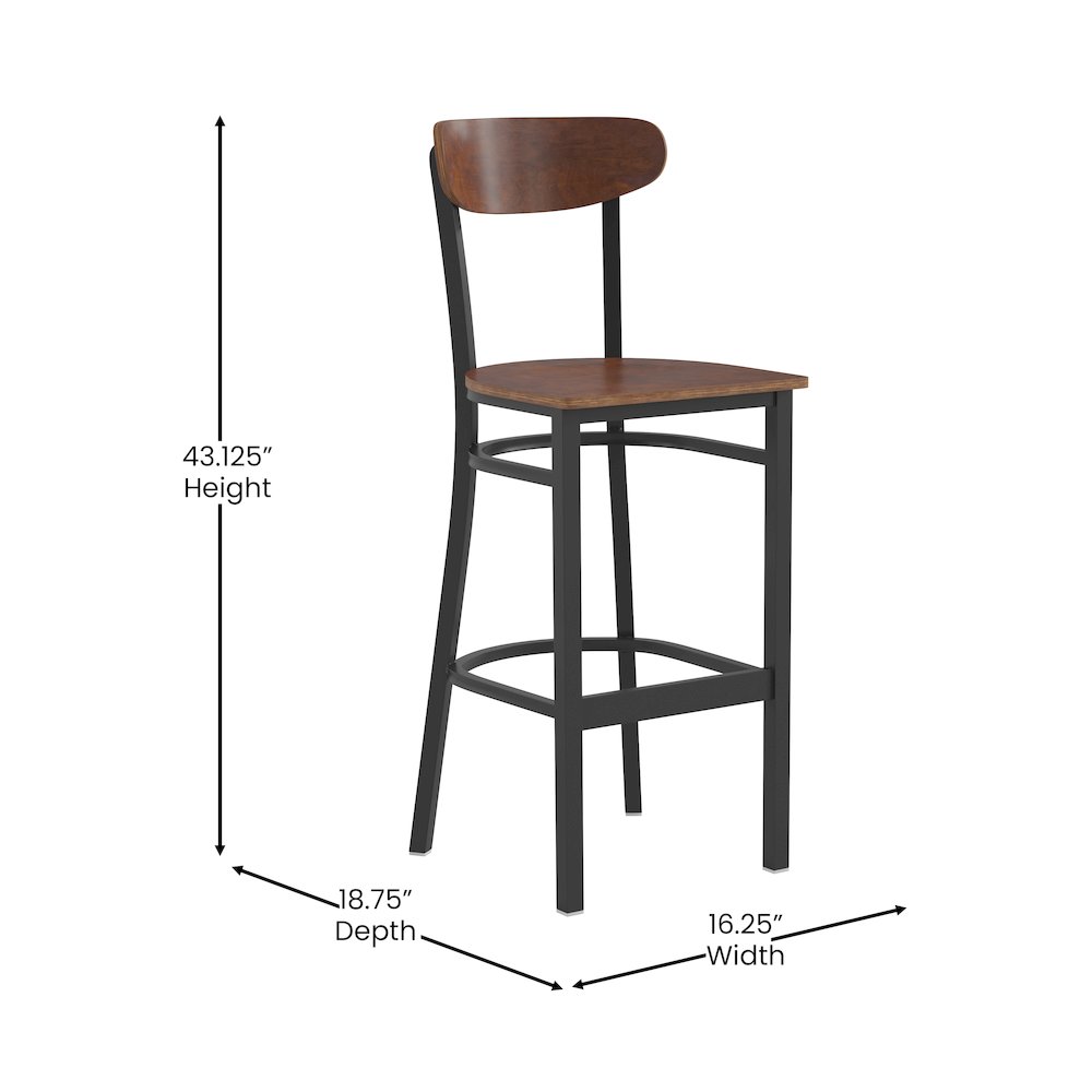 Commercial Grade Bar Stool with Solid Wood Back and Seat