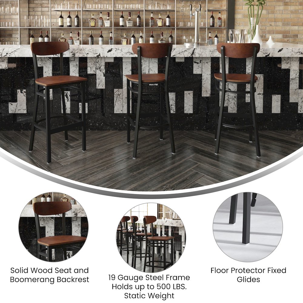 Commercial Grade Bar Stool with Solid Wood Back and Seat