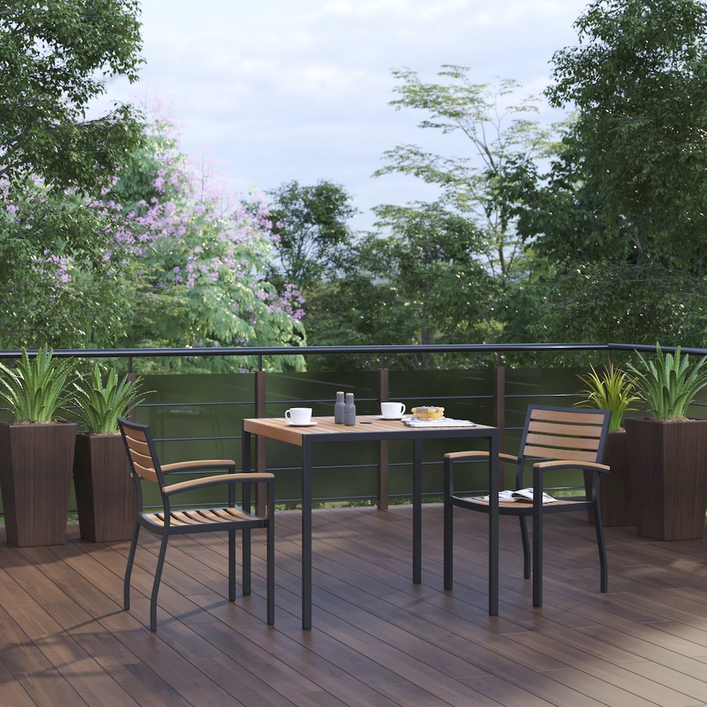 3 Piece Dining Table Set – Poly Slats – 35″ Table – 2 Club Chairs