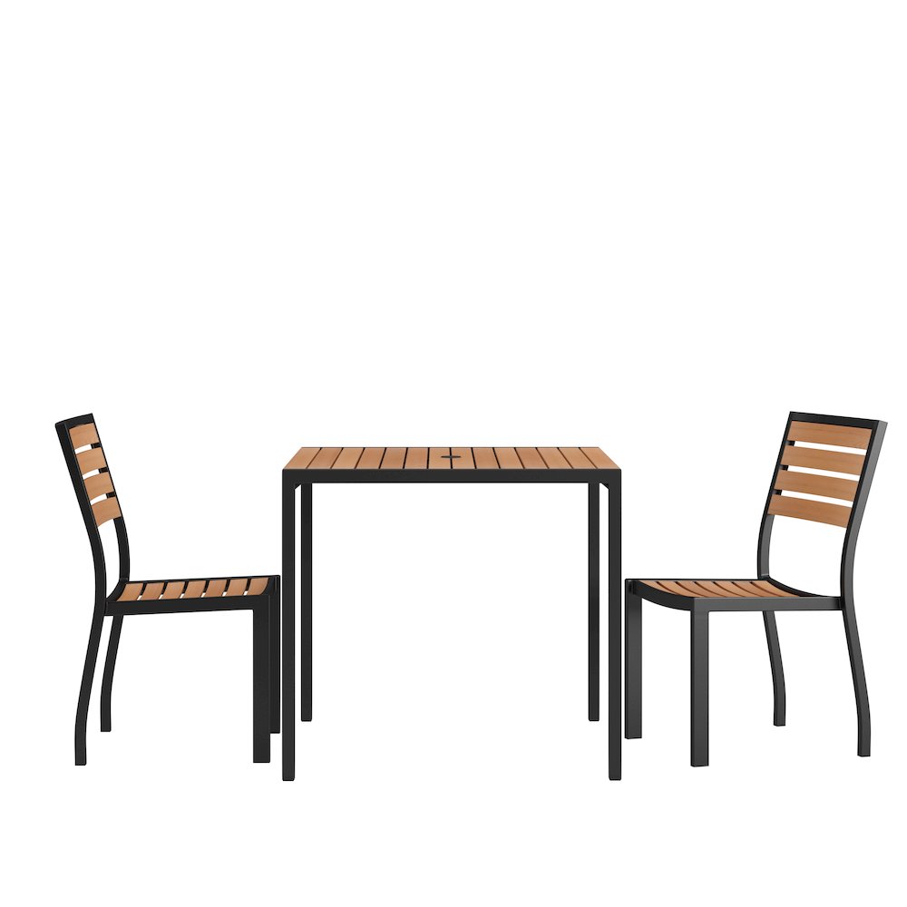 3 Piece Patio Table Set – Poly Slats – 35″ Table with 2 Stackable Chairs