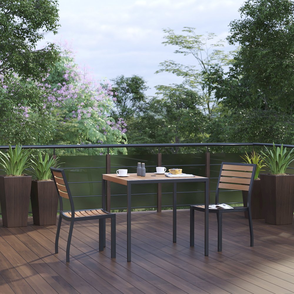 3 Piece Patio Table Set – Poly Slats – 35″ Table with 2 Stackable Chairs