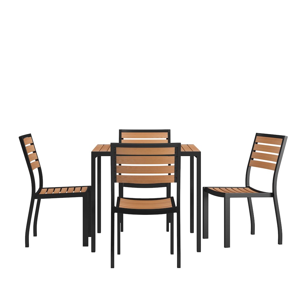 5 Piece Patio Table Set – Poly Slats – 35″ Table with 4 Stackable Chairs