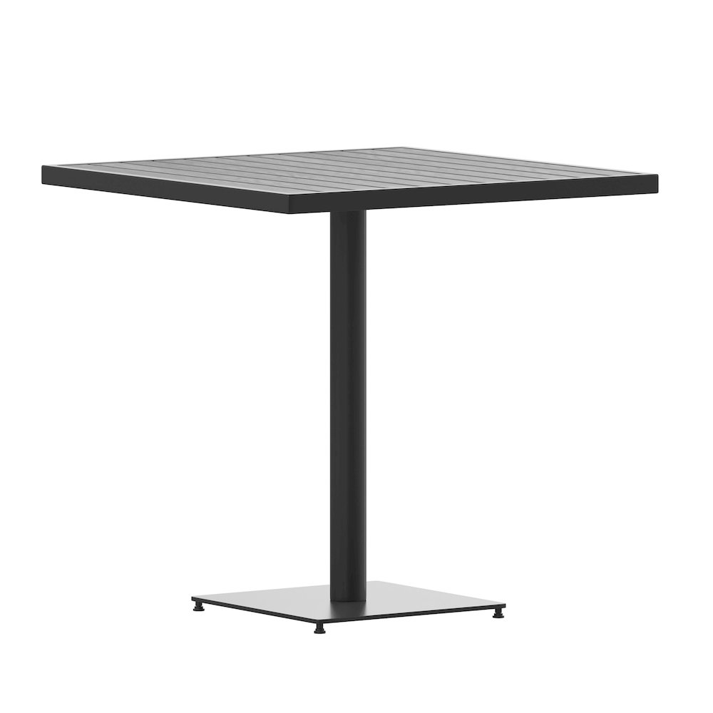 Patio Bistro Dining Table with Faux Gray Wash Teak Poly Slats