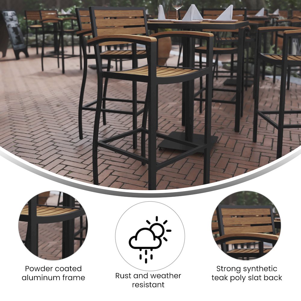 Contemporary All-Weather Patio Bar Stool with Arms