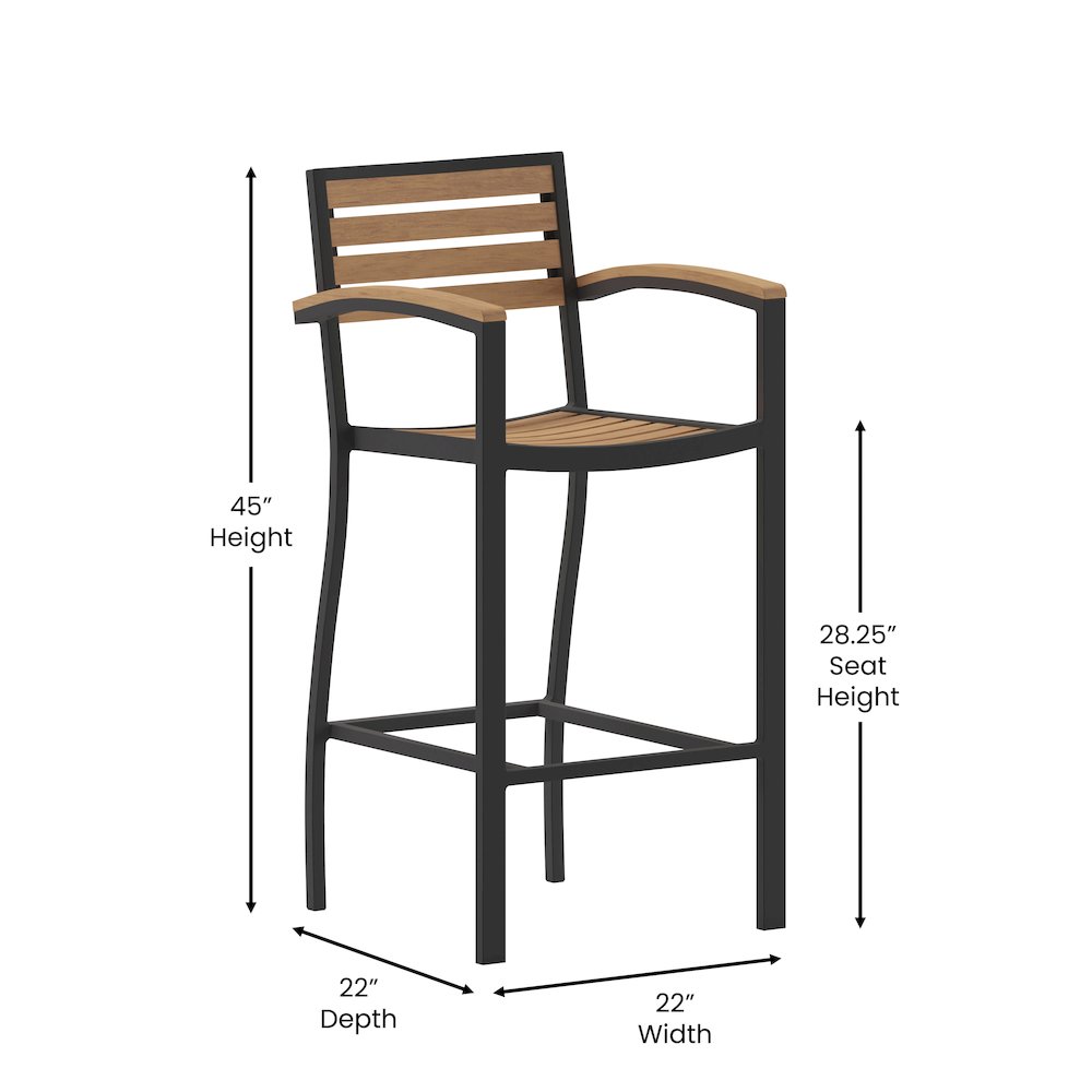 Contemporary All-Weather Patio Bar Stool with Arms