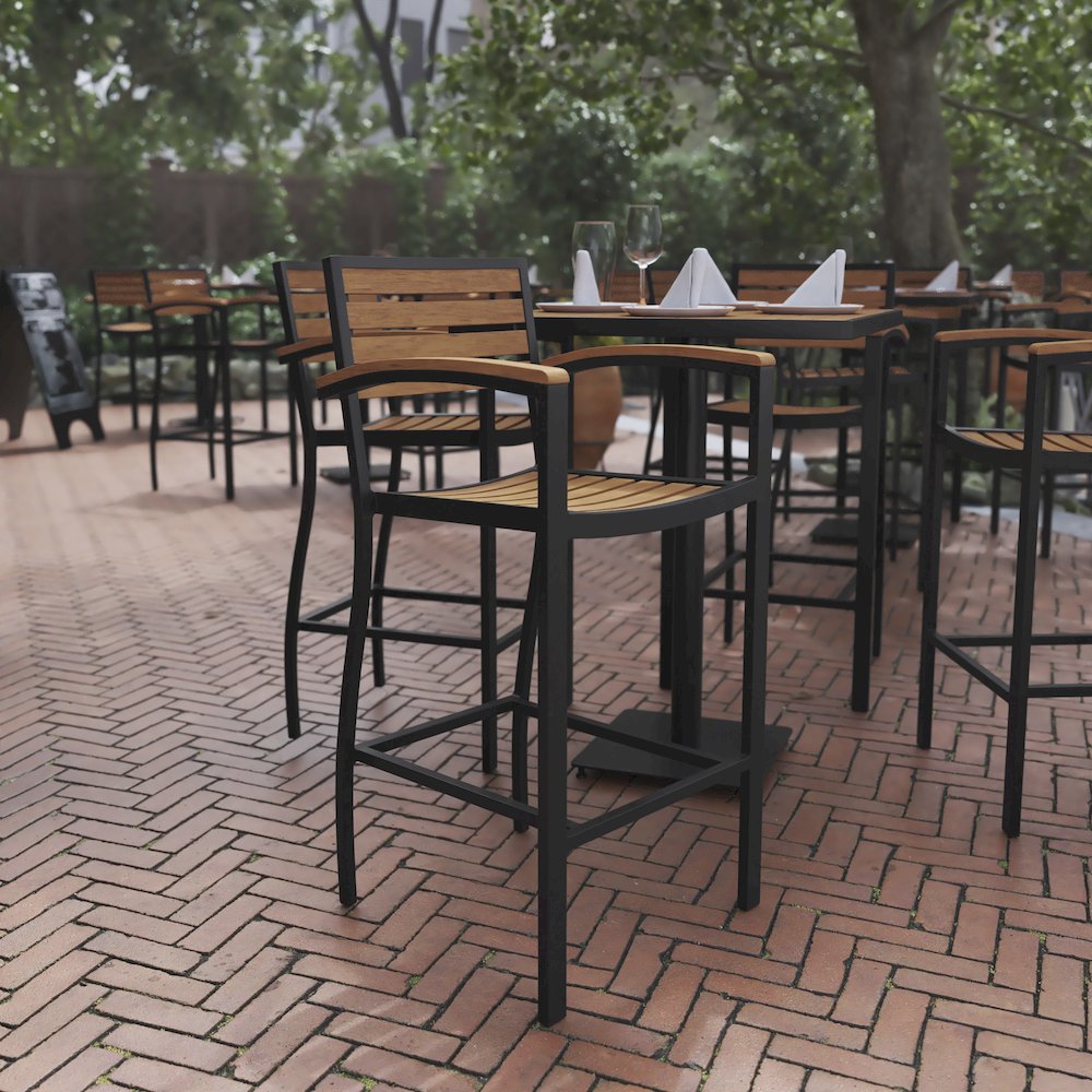 Contemporary All-Weather Patio Bar Stool with Arms