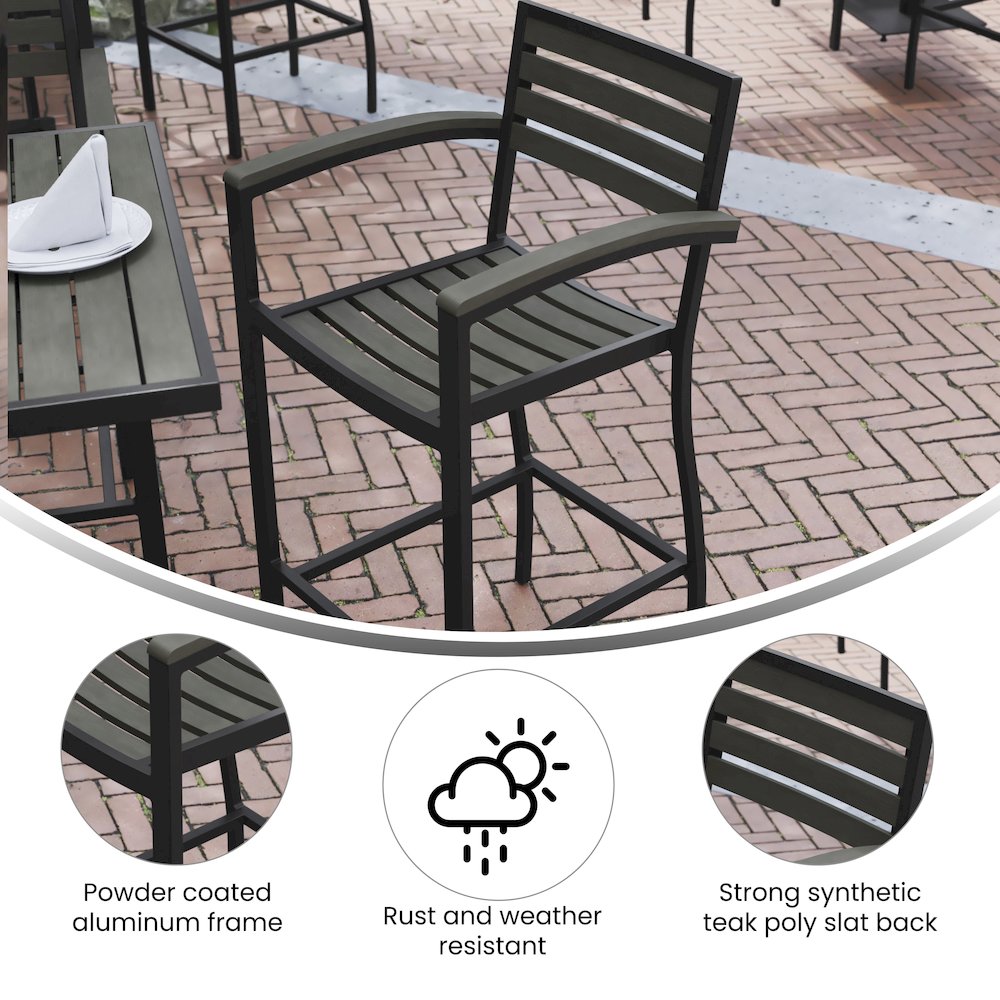 Contemporary All-Weather Patio Bar Stool with Arms