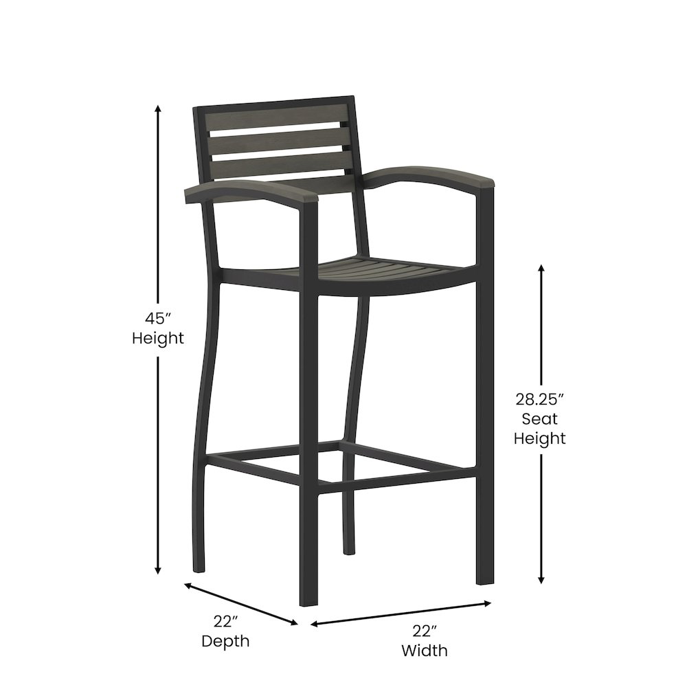 Contemporary All-Weather Patio Bar Stool with Arms