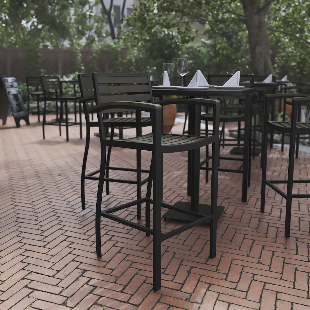 Contemporary All-Weather Patio Bar Stool with Arms