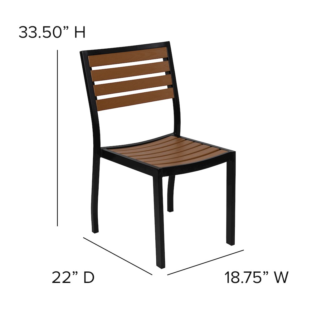 Outdoor Stackable Side Chair with Faux Teak Poly Slats