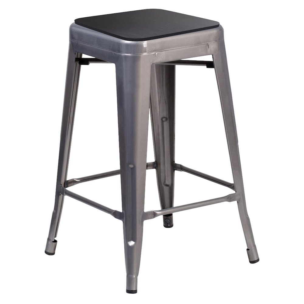 24″ Silver Antique Finish with Clear Coat Metal Backless Counter Height Stool