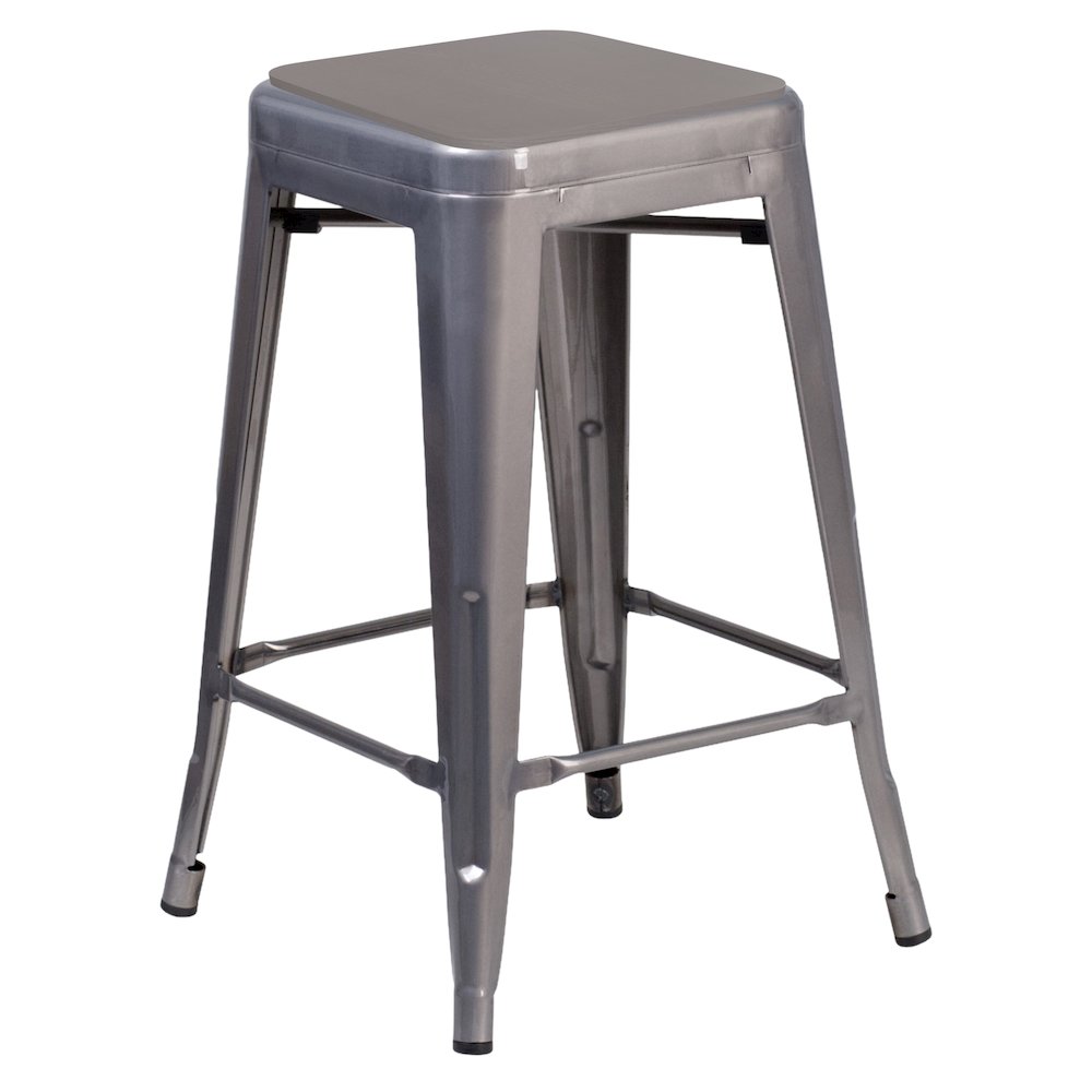 24″ Silver Antique Finish with Clear Coat Metal Backless Counter Height Stool