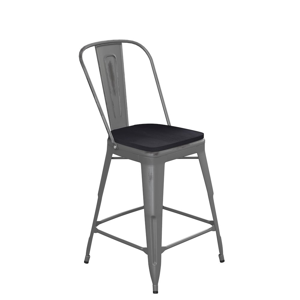 24” High Clear Coated Counter Height Stool and Black Poly Resin Wood Seat