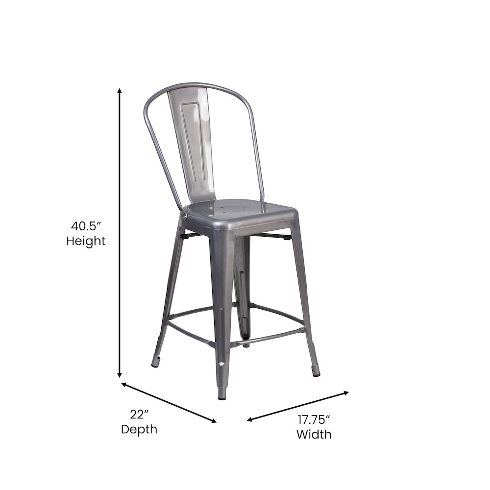 24” High Clear Coated Counter Height Stool and Black Poly Resin Wood Seat