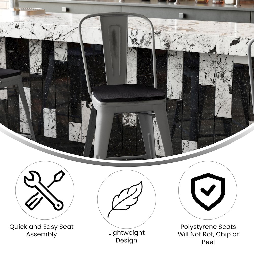 24” High Clear Coated Counter Height Stool and Black Poly Resin Wood Seat