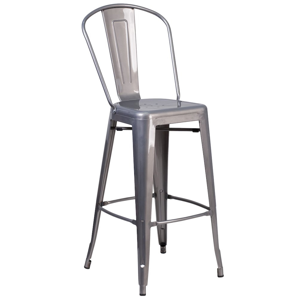 30” High Clear Coated Indoor Barstool with Back