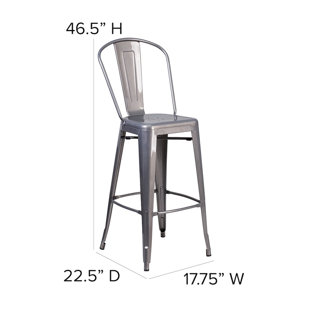 30” High Clear Coated Indoor Barstool with Back