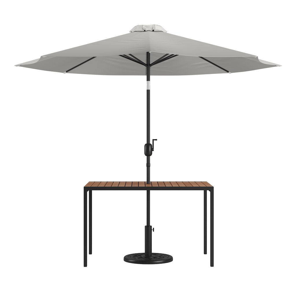3 Piece Patio Table Set – 30″ x 48″ Patio Table with Gray Umbrella and Base