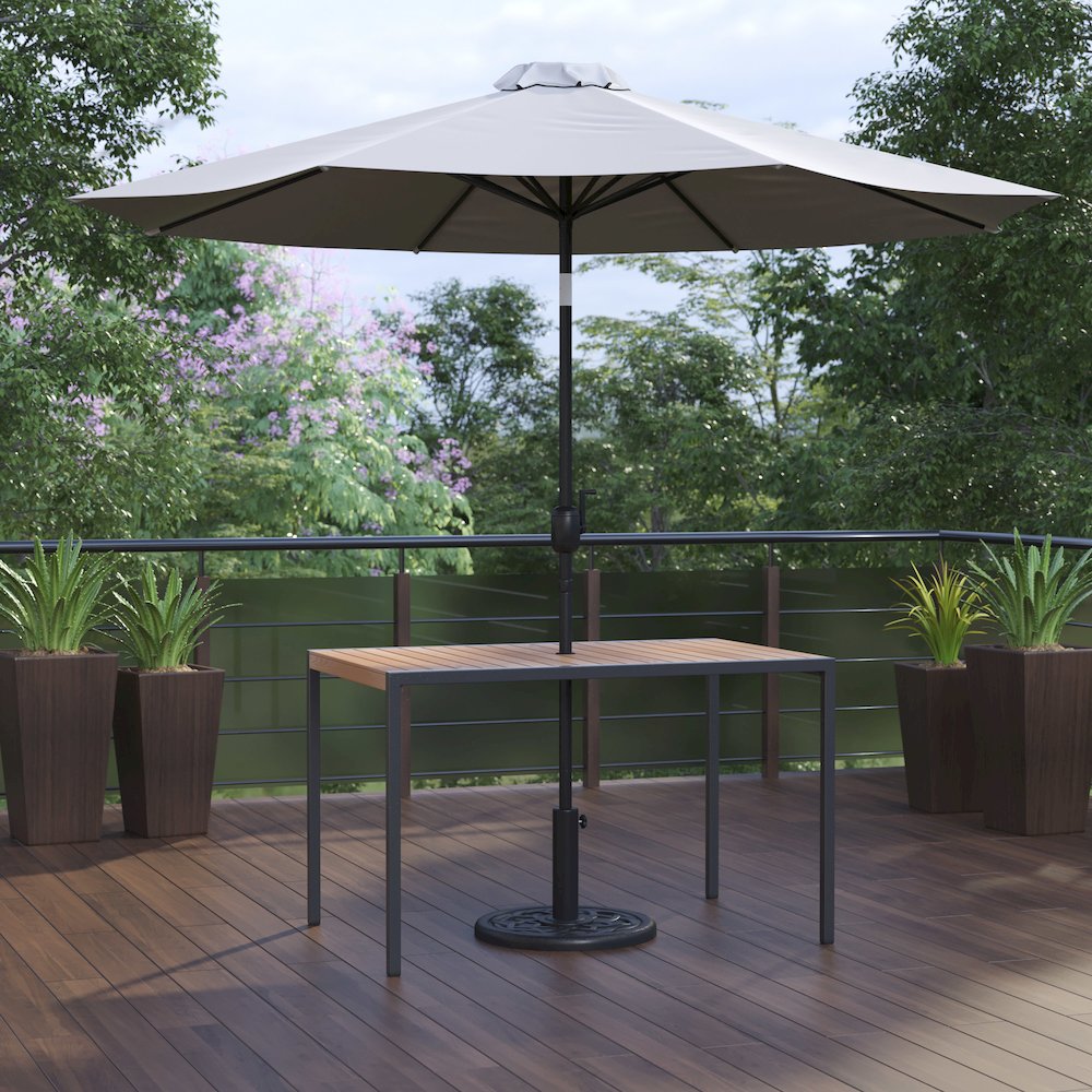 3 Piece Patio Table Set – 30″ x 48″ Patio Table with Gray Umbrella and Base