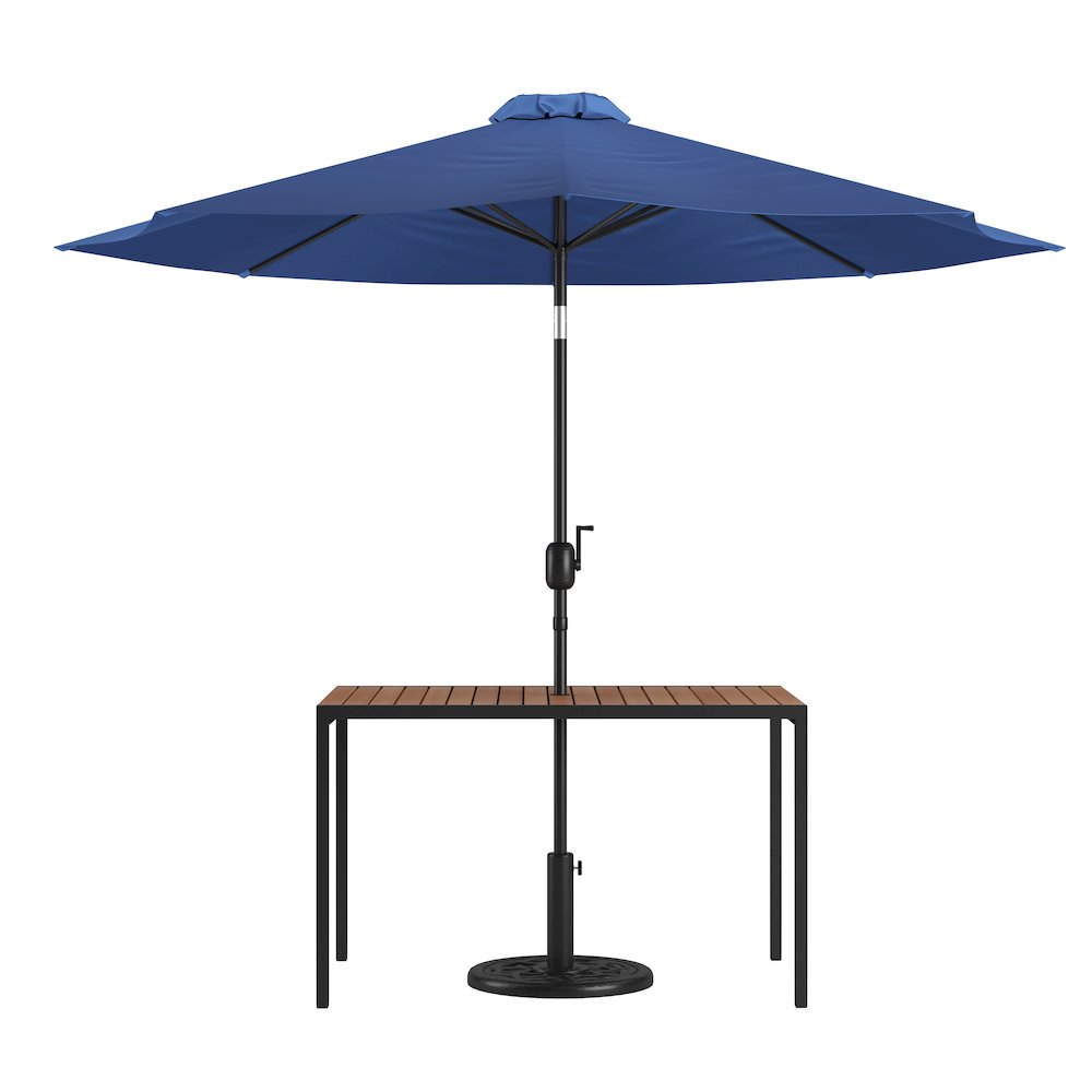 3 Piece Patio Table Set – 30″ x 48″ Patio Table with Navy Umbrella and Base