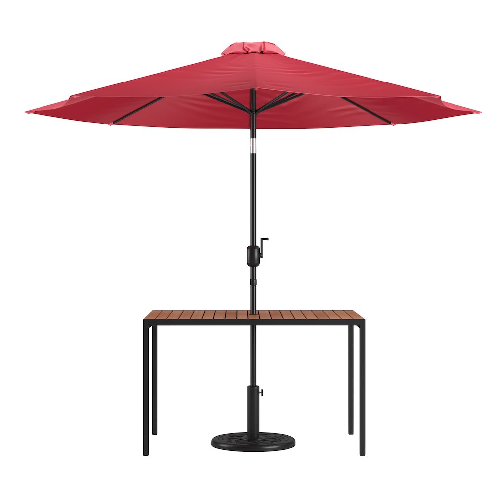 3 Piece Patio Table Set – 30″ x 48″ Patio Table with Red Umbrella and Base