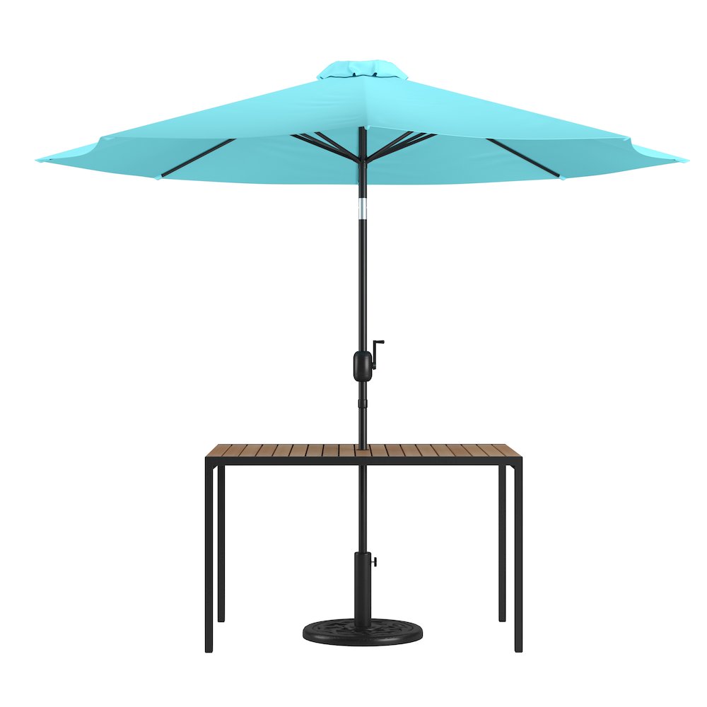 3 Piece Patio Table Set – 30″ x 48″ Patio Table with Teal Umbrella and Base