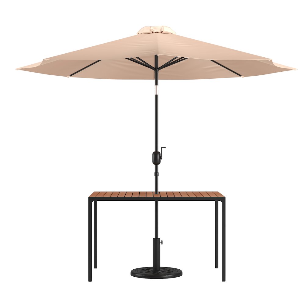 3 Piece Patio Table Set – 30″ x 48″ Patio Table with Tan Umbrella and Base