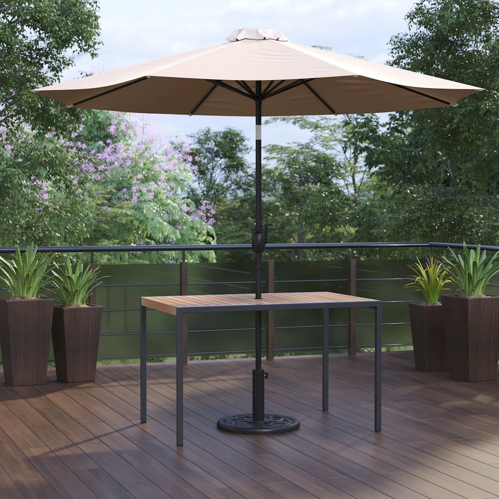 3 Piece Patio Table Set – 30″ x 48″ Patio Table with Tan Umbrella and Base