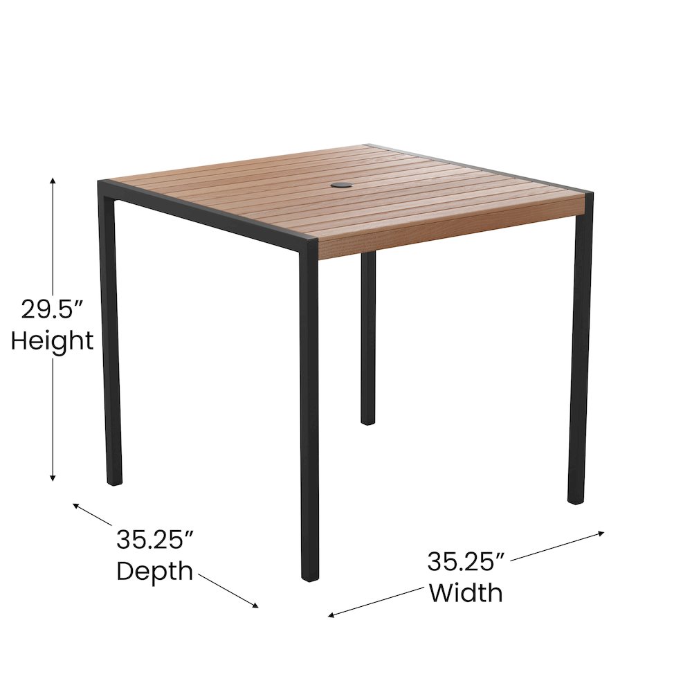 Dining Table with Poly Slats – 35″ Restaurant Table with Umbrella Holder Hole