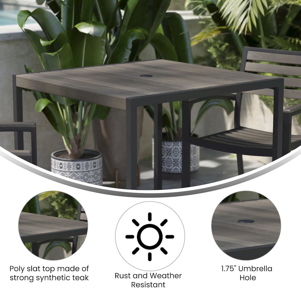 Outdoor Patio Dining Table with Umbrella Holder Hole