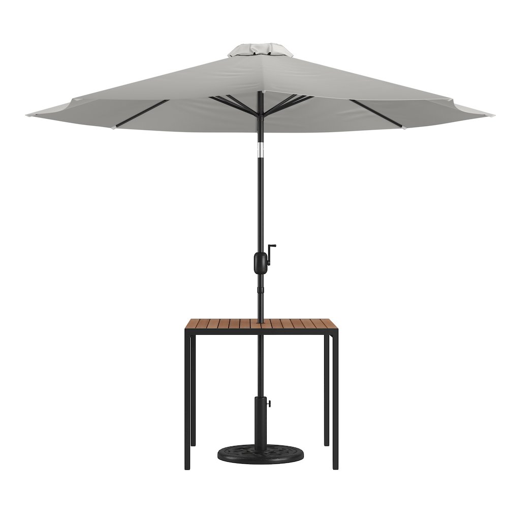 3 Piece Patio Table Set – 35″ Patio Table with Gray Umbrella and Base