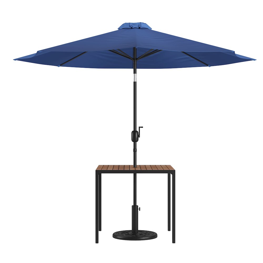 3 Piece Patio Table Set – 35″ Patio Table with Navy Umbrella and Base