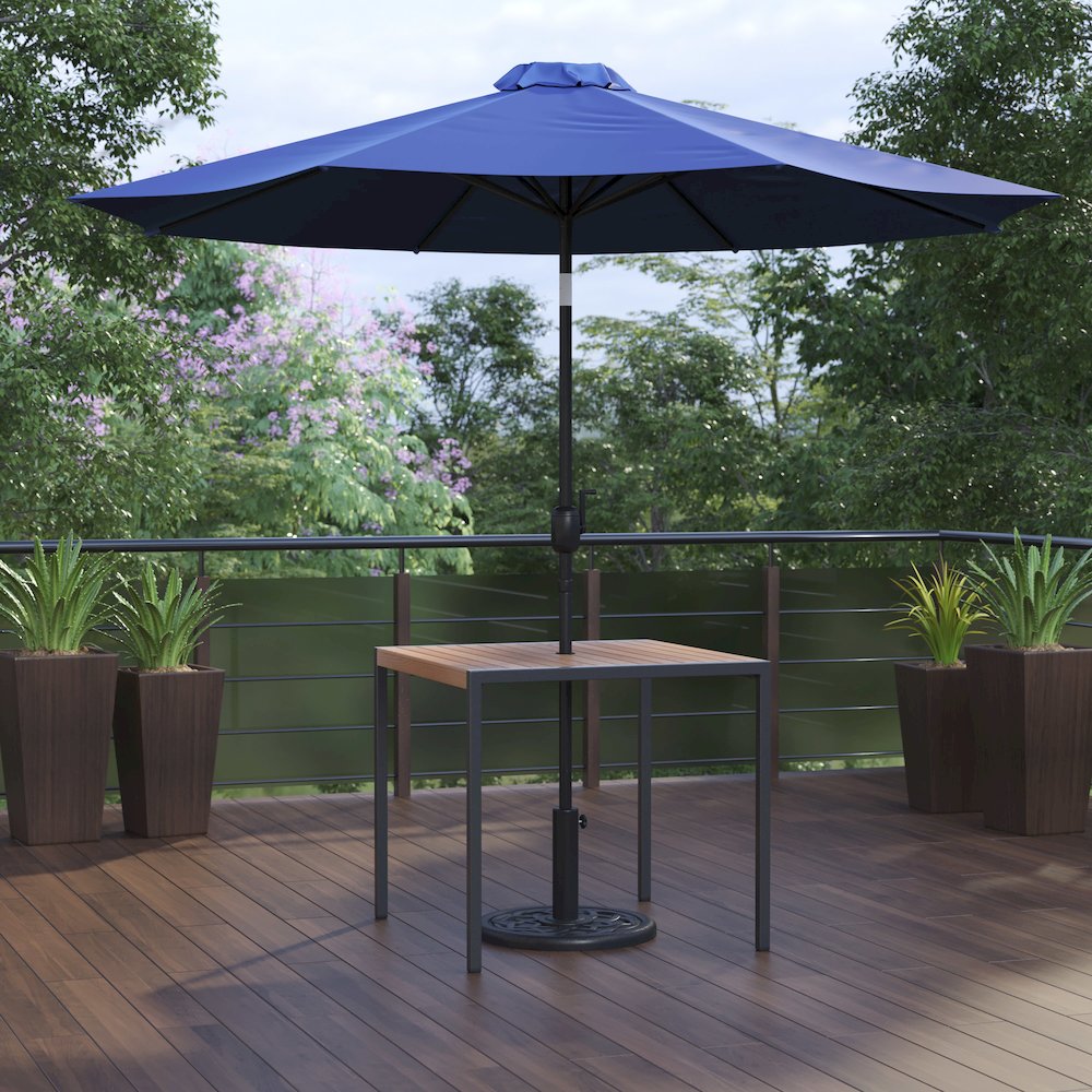 3 Piece Patio Table Set – 35″ Patio Table with Navy Umbrella and Base