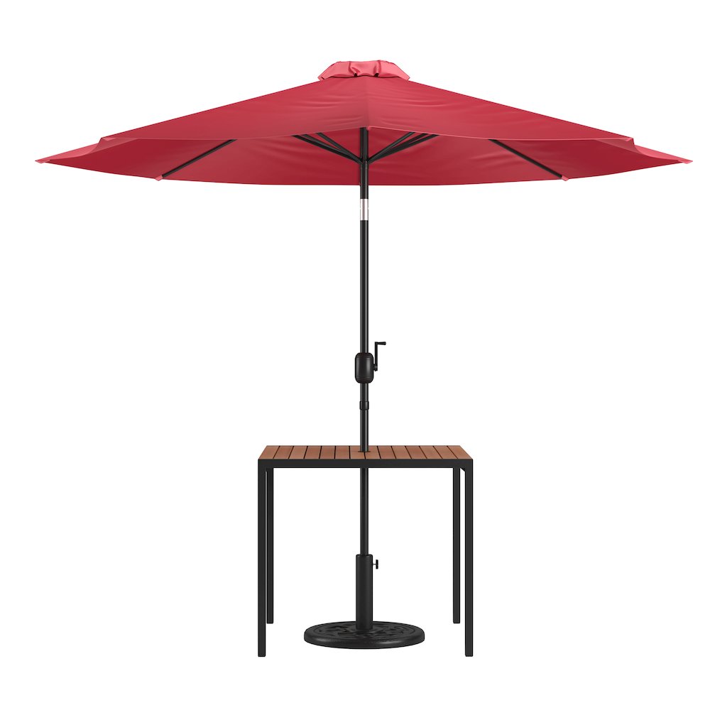 3 Piece Patio Table Set – 35″ Patio Table with Red Umbrella and Base