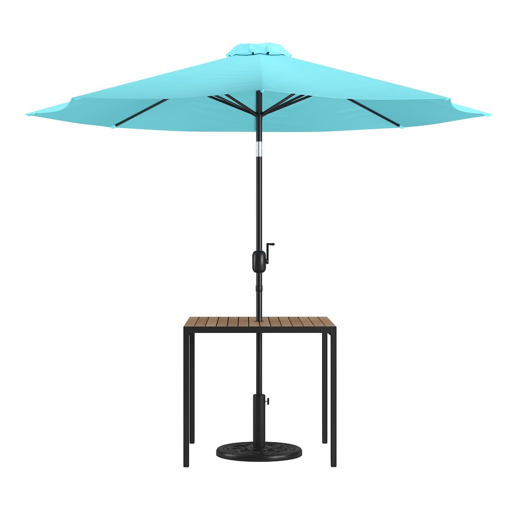 3 Piece Patio Table Set – 35″ Patio Table with Teal Umbrella and Base