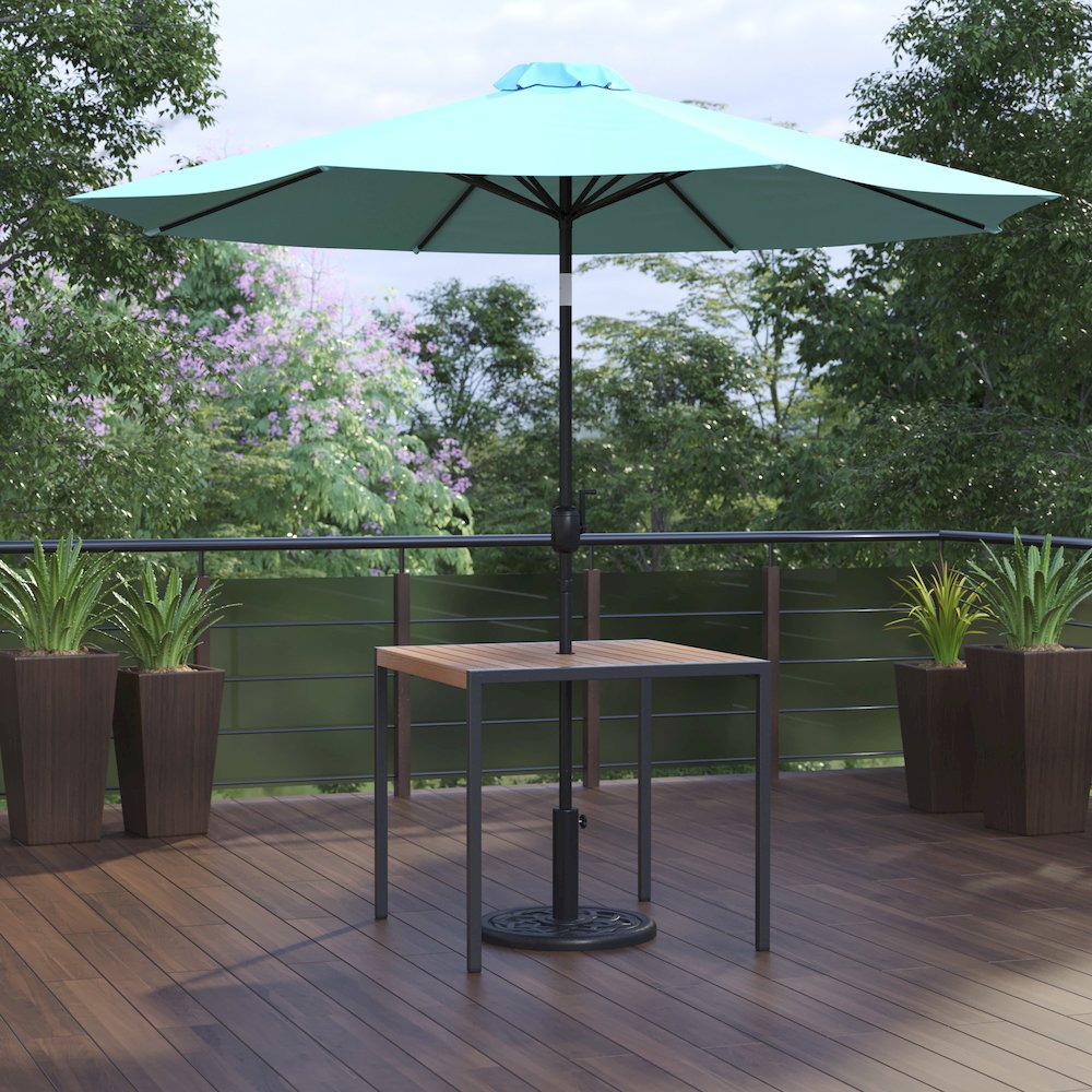 3 Piece Patio Table Set – 35″ Patio Table with Teal Umbrella and Base