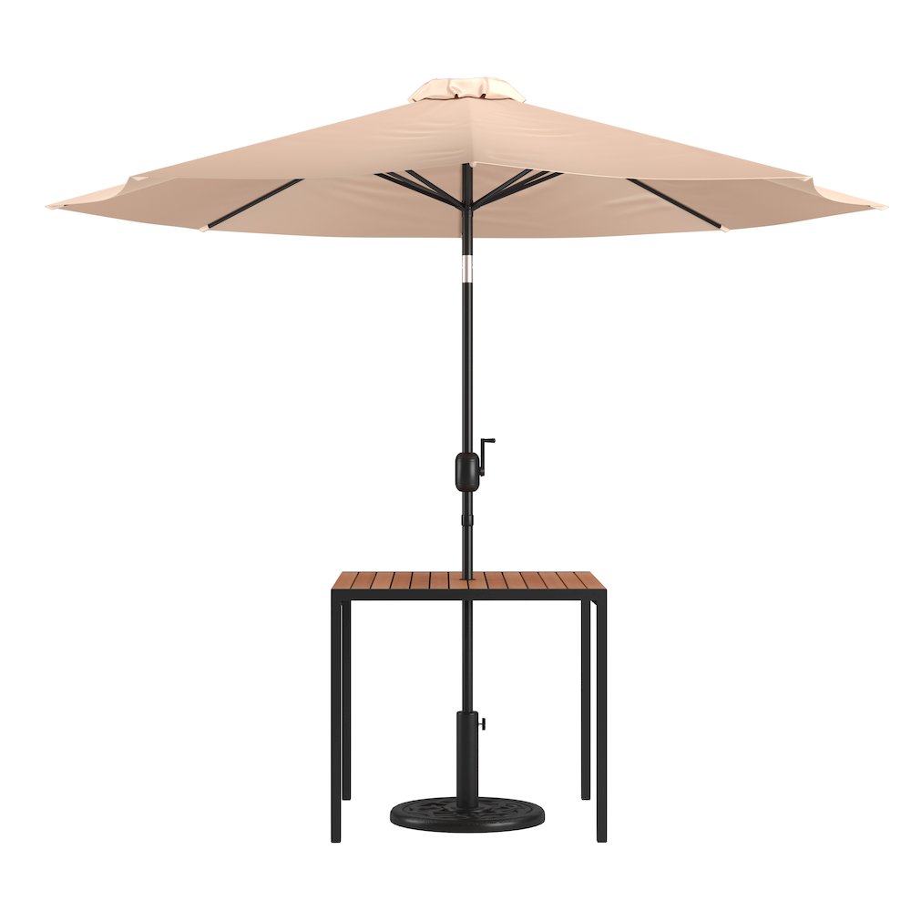 3 Piece Patio Table Set – 35″ Patio Table and Tan Umbrella with Base