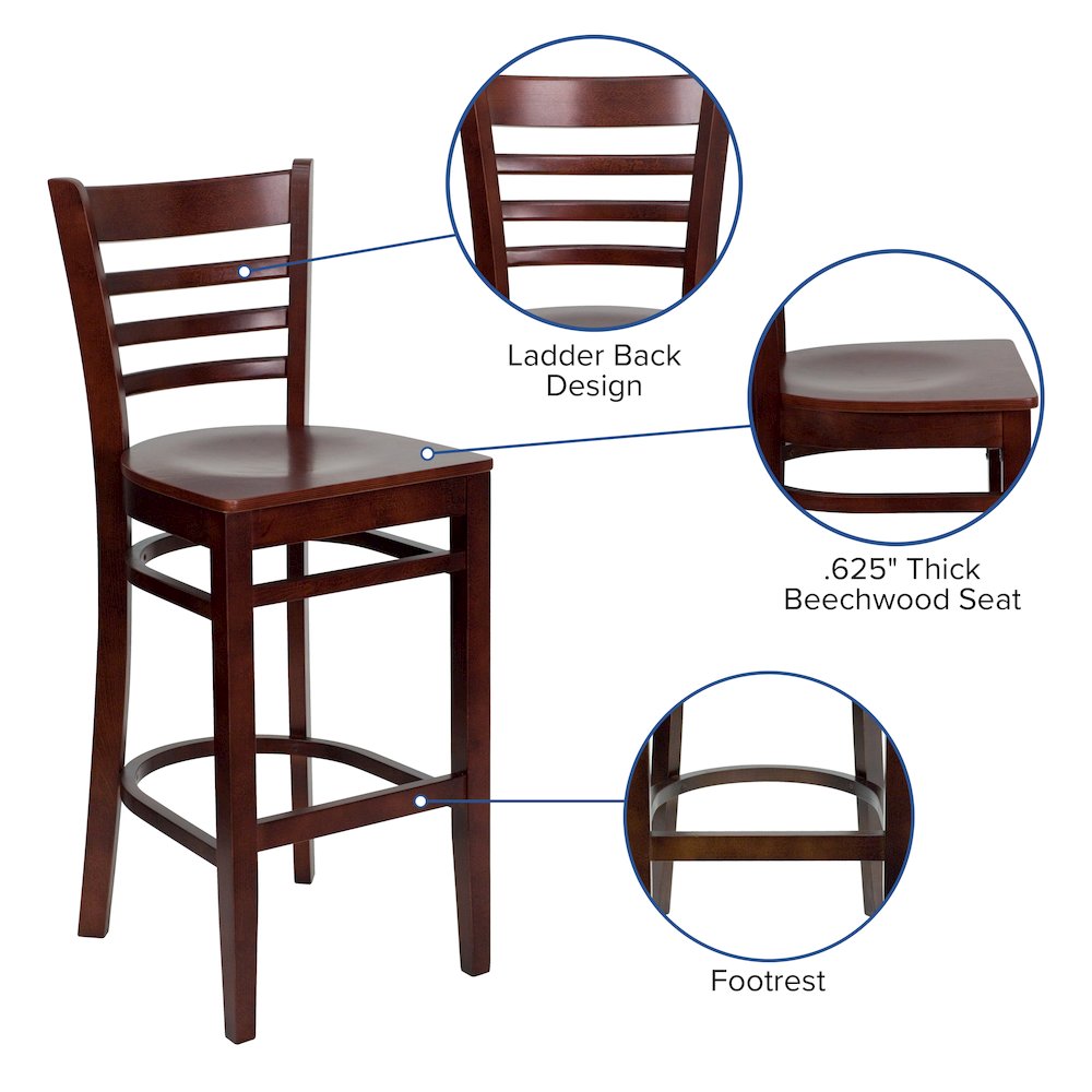 Ladder Back Mahogany Wood Restaurant Barstool