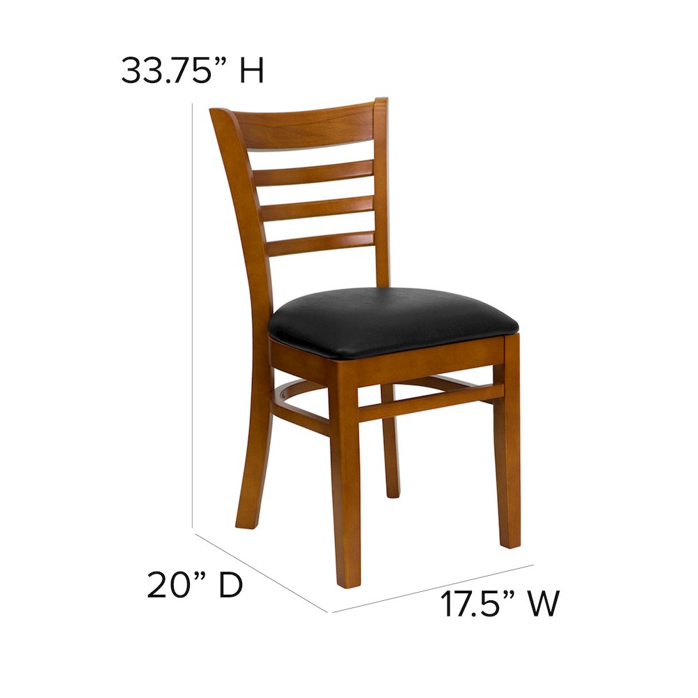Ladder Back Cherry Wood Restaurant Chair – Black Vinyl Seat