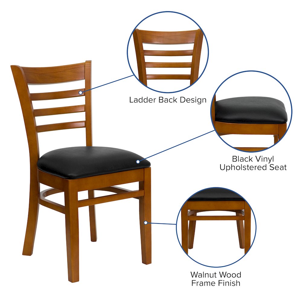 Ladder Back Cherry Wood Restaurant Chair – Black Vinyl Seat