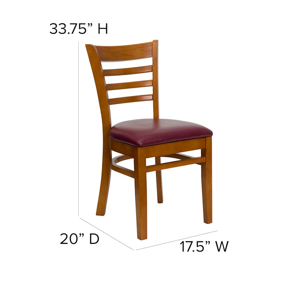 Ladder Back Cherry Wood Restaurant Chair – Burgundy Vinyl Seat