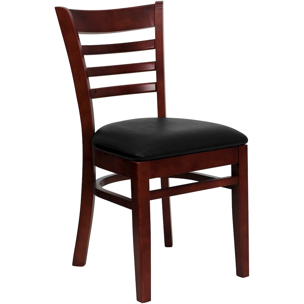 Ladder Back Mahogany Wood Restaurant Chair – Black Vinyl Seat