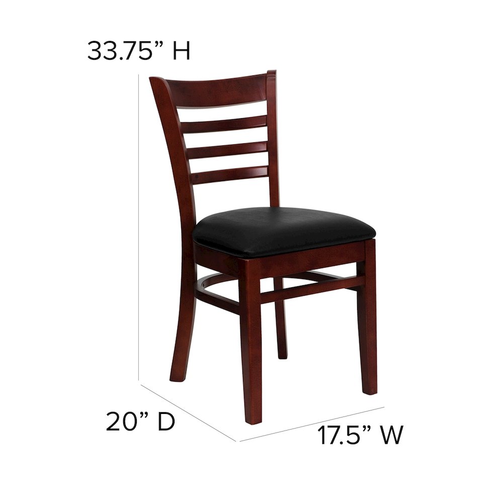 Ladder Back Mahogany Wood Restaurant Chair – Black Vinyl Seat