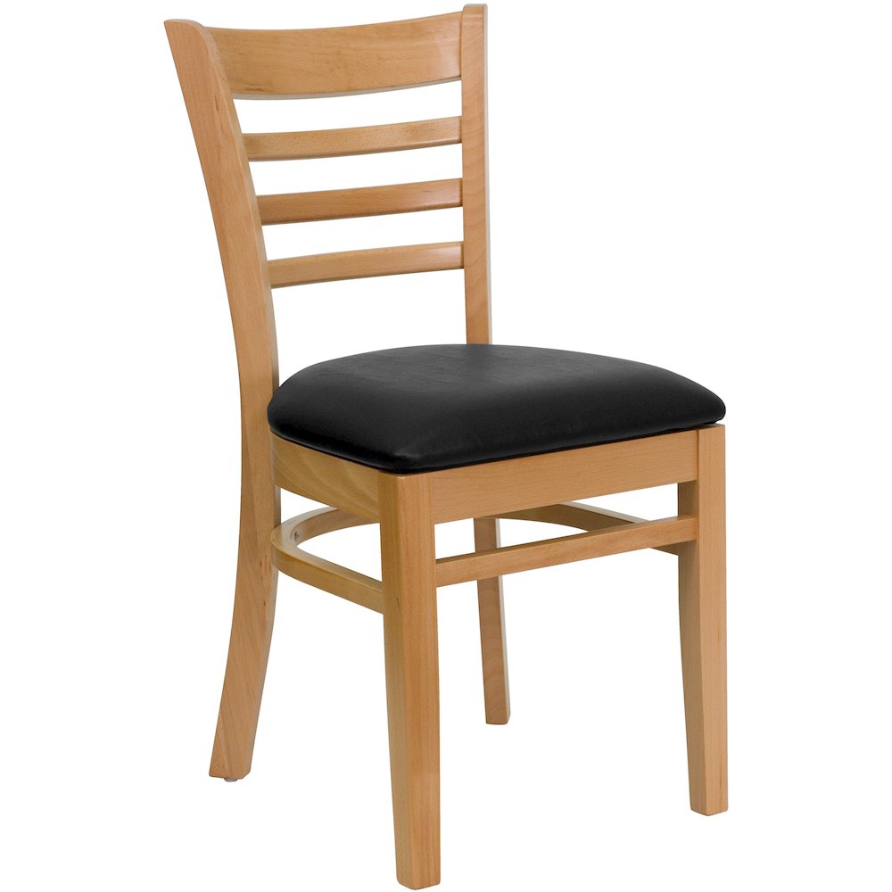 Ladder Back Natural Wood Restaurant Chair – Black Vinyl Seat
