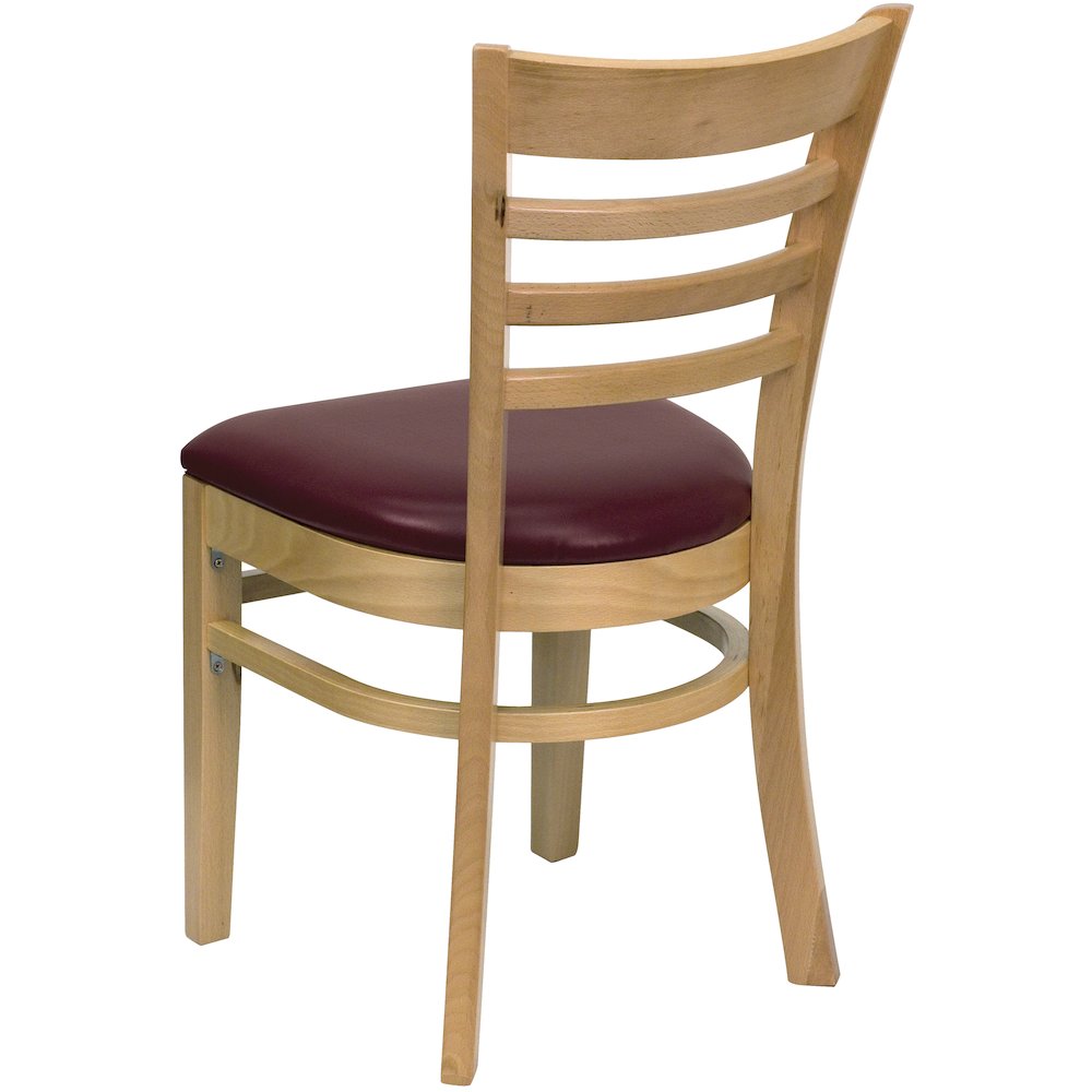 Ladder Back Natural Wood Restaurant Chair – Burgundy Vinyl Seat