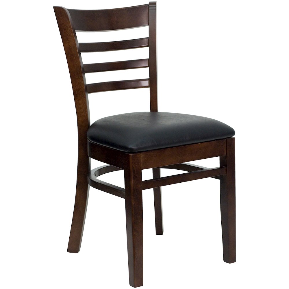Ladder Back Walnut Wood Restaurant Chair – Black Vinyl Seat