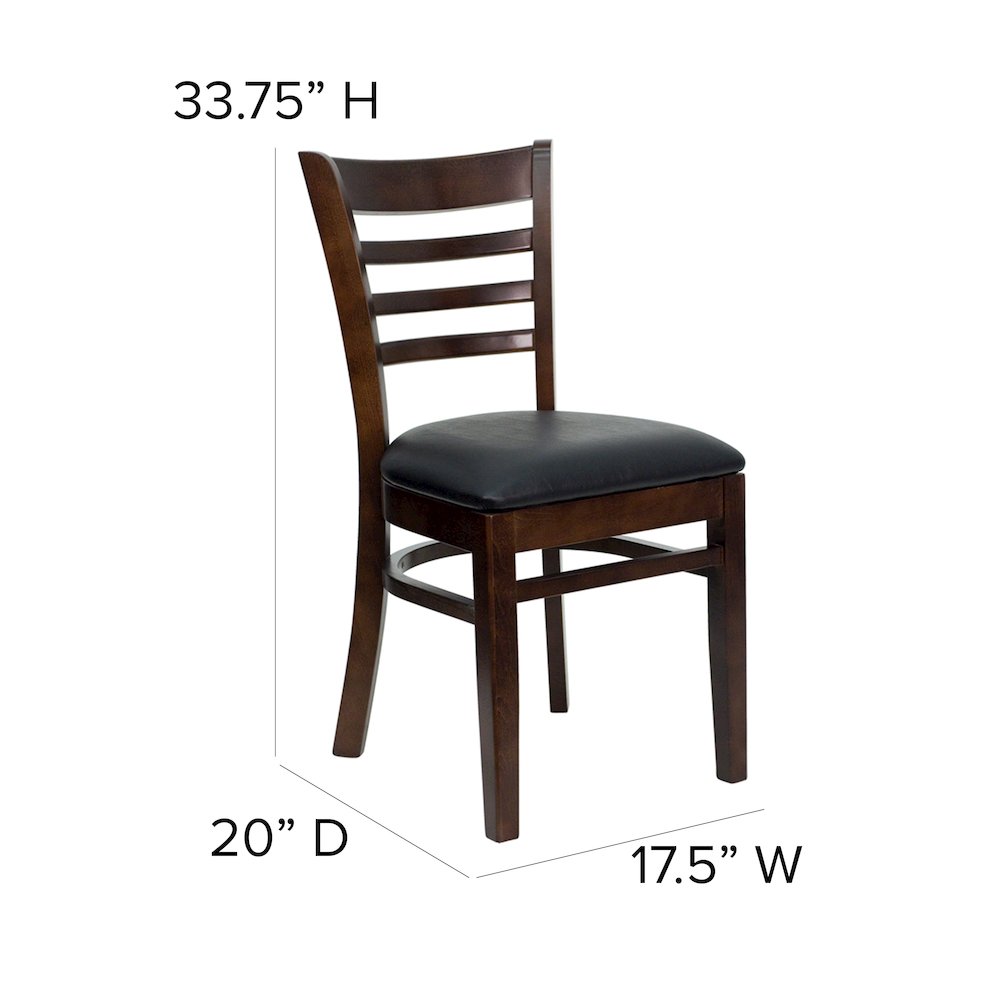 Ladder Back Walnut Wood Restaurant Chair – Black Vinyl Seat