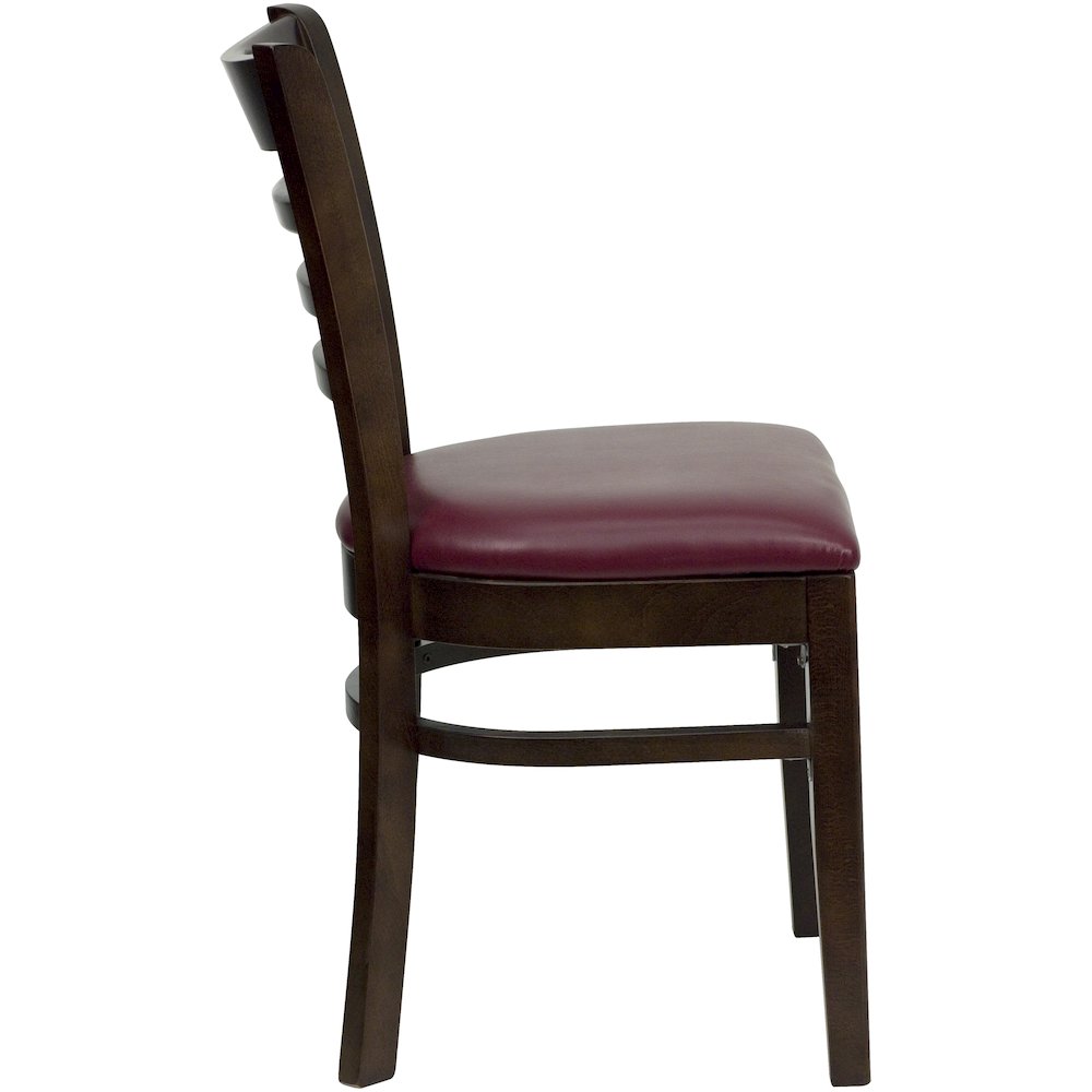 Ladder Back Walnut Wood Restaurant Chair – Burgundy Vinyl Seat