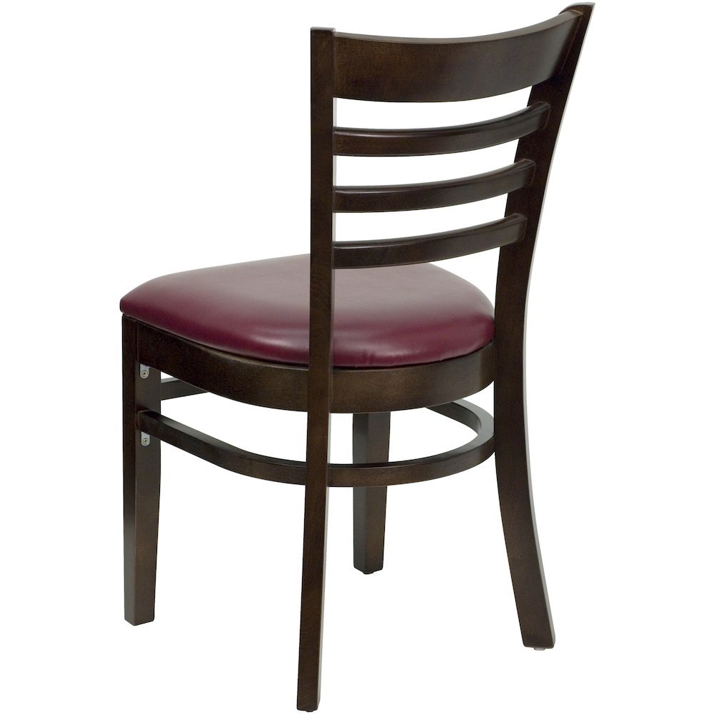 Ladder Back Walnut Wood Restaurant Chair – Burgundy Vinyl Seat