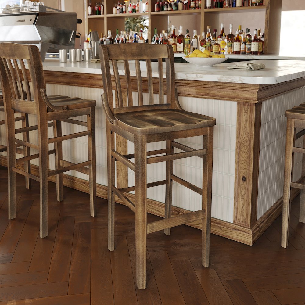 HERCULES School House Back Antique Copper Wood Restaurant Barstool